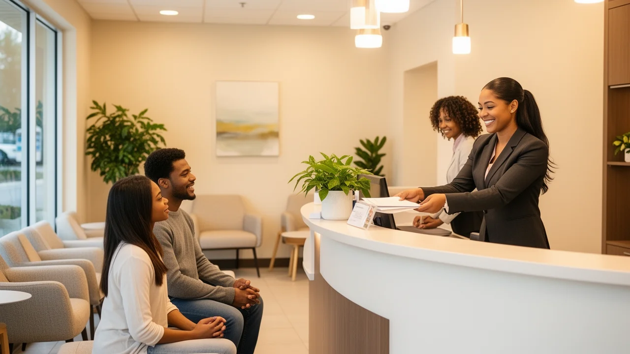 The welcoming reception area at McAllen Dental, where new patients are greeted by our friendly staff.